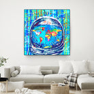 astronaut world map pop art by Bekim Mehovic on GIANT ART - blue digital painting