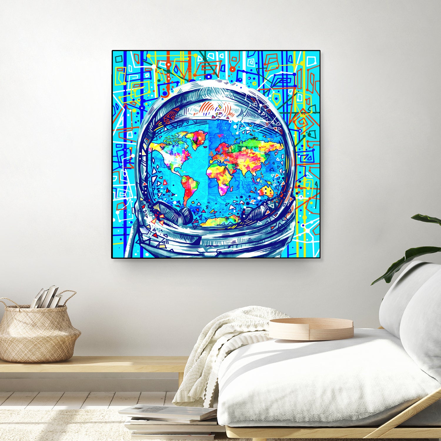 astronaut world map pop art by Bekim Mehovic on GIANT ART - blue digital painting