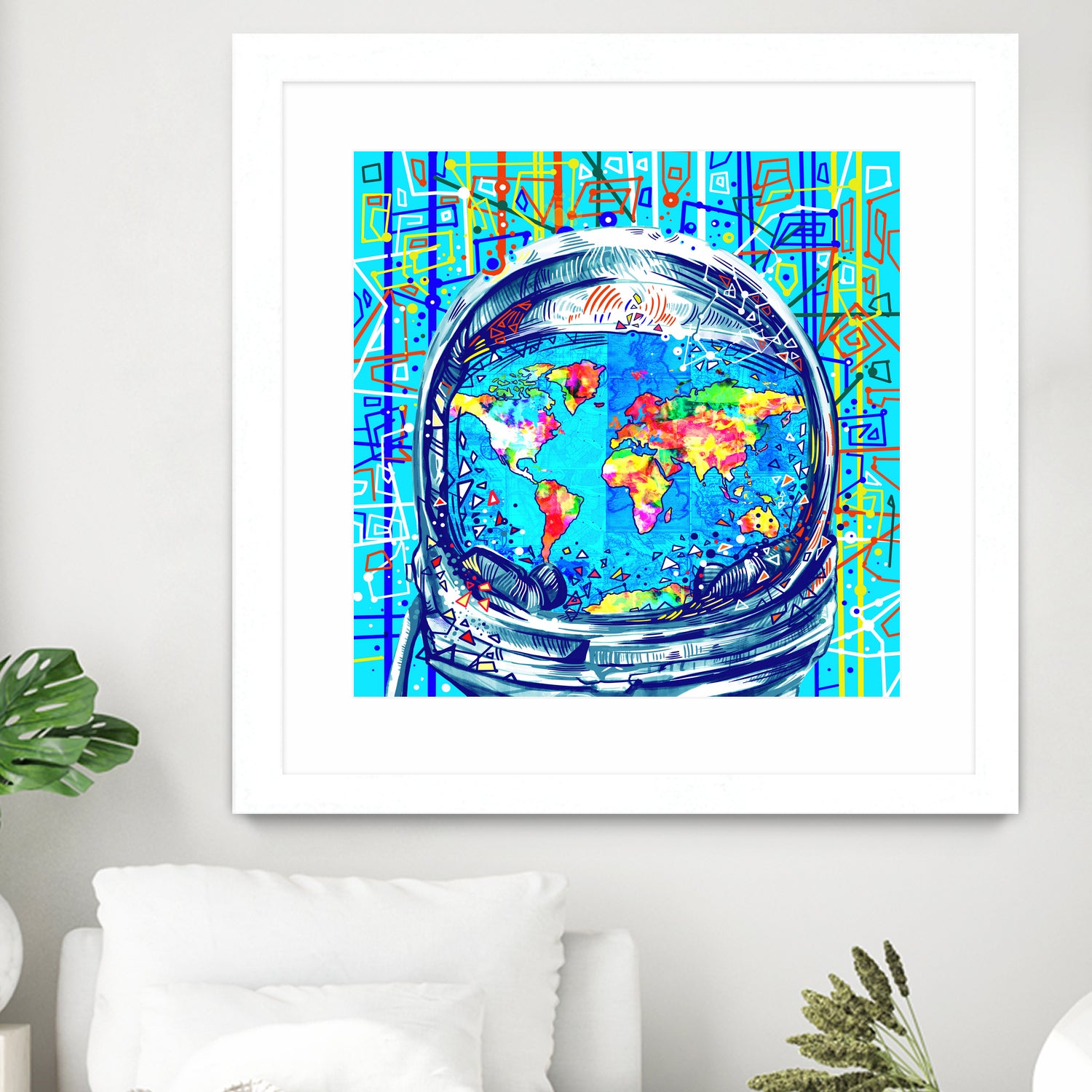 astronaut world map pop art by Bekim Mehovic on GIANT ART - blue digital painting