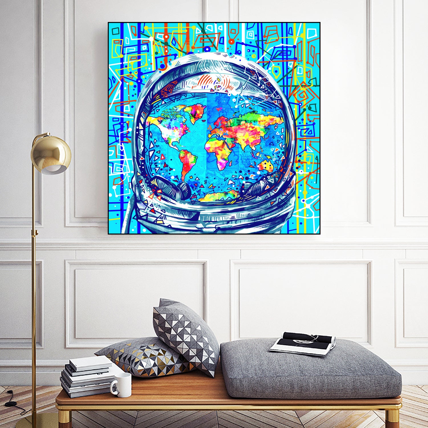 astronaut world map pop art by Bekim Mehovic on GIANT ART - blue digital painting