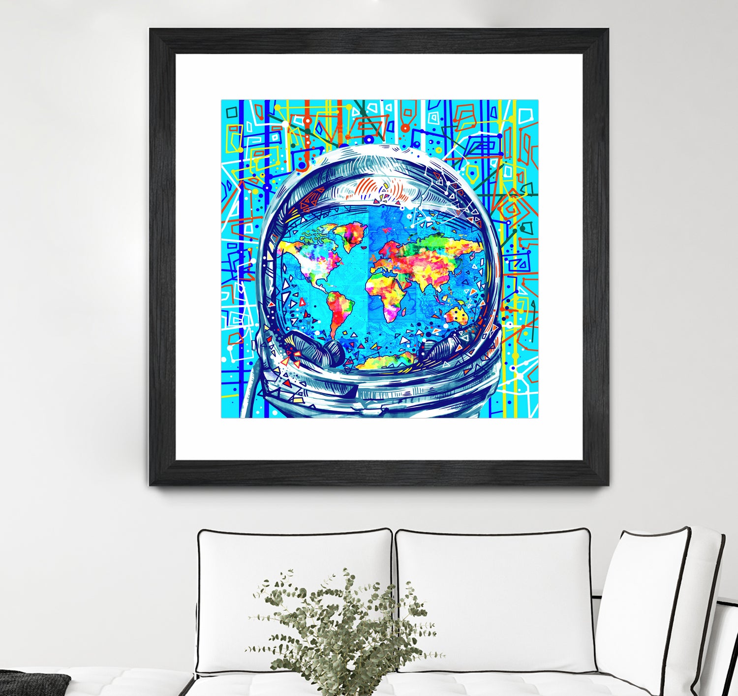 astronaut world map pop art by Bekim Mehovic on GIANT ART - blue digital painting