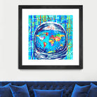 astronaut world map pop art by Bekim Mehovic on GIANT ART - blue digital painting