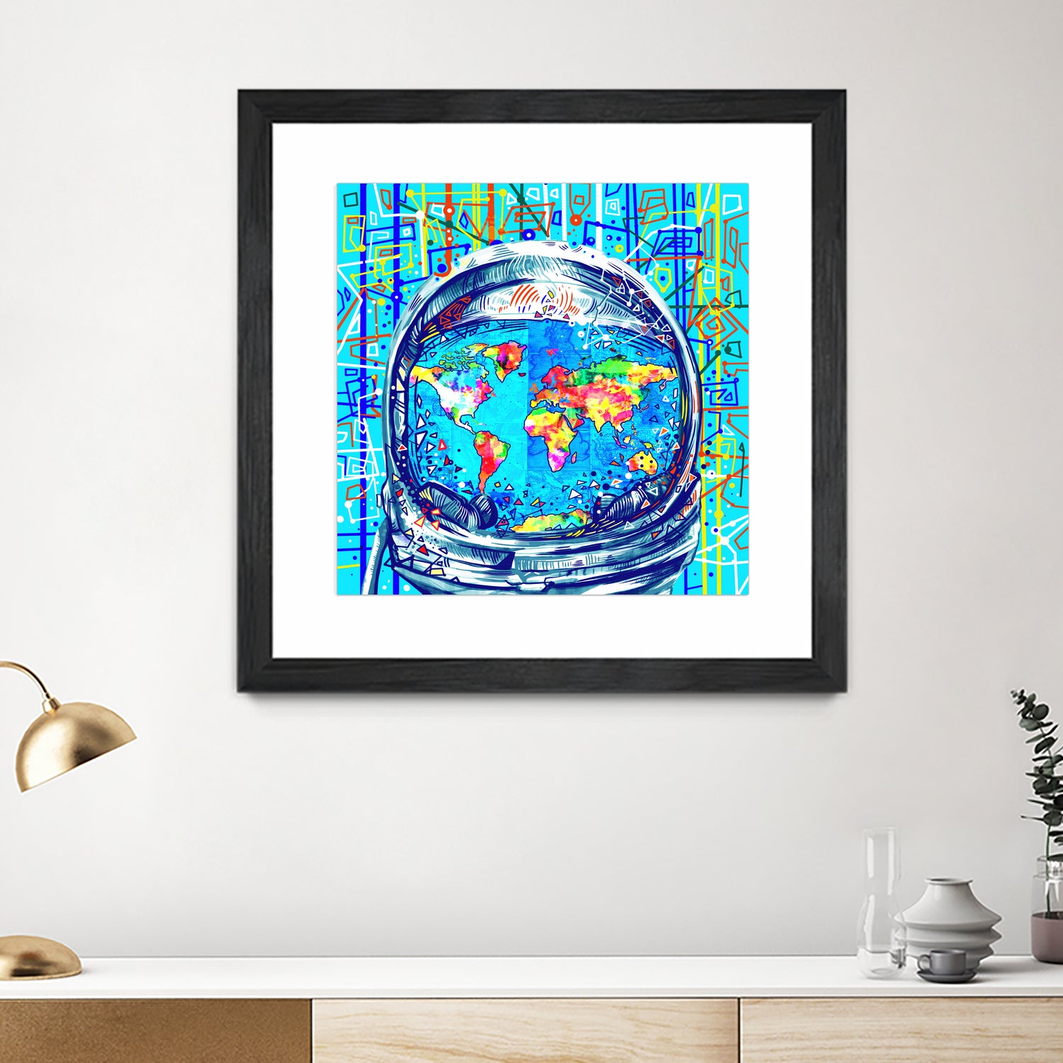 astronaut world map pop art by Bekim Mehovic on GIANT ART - blue digital painting