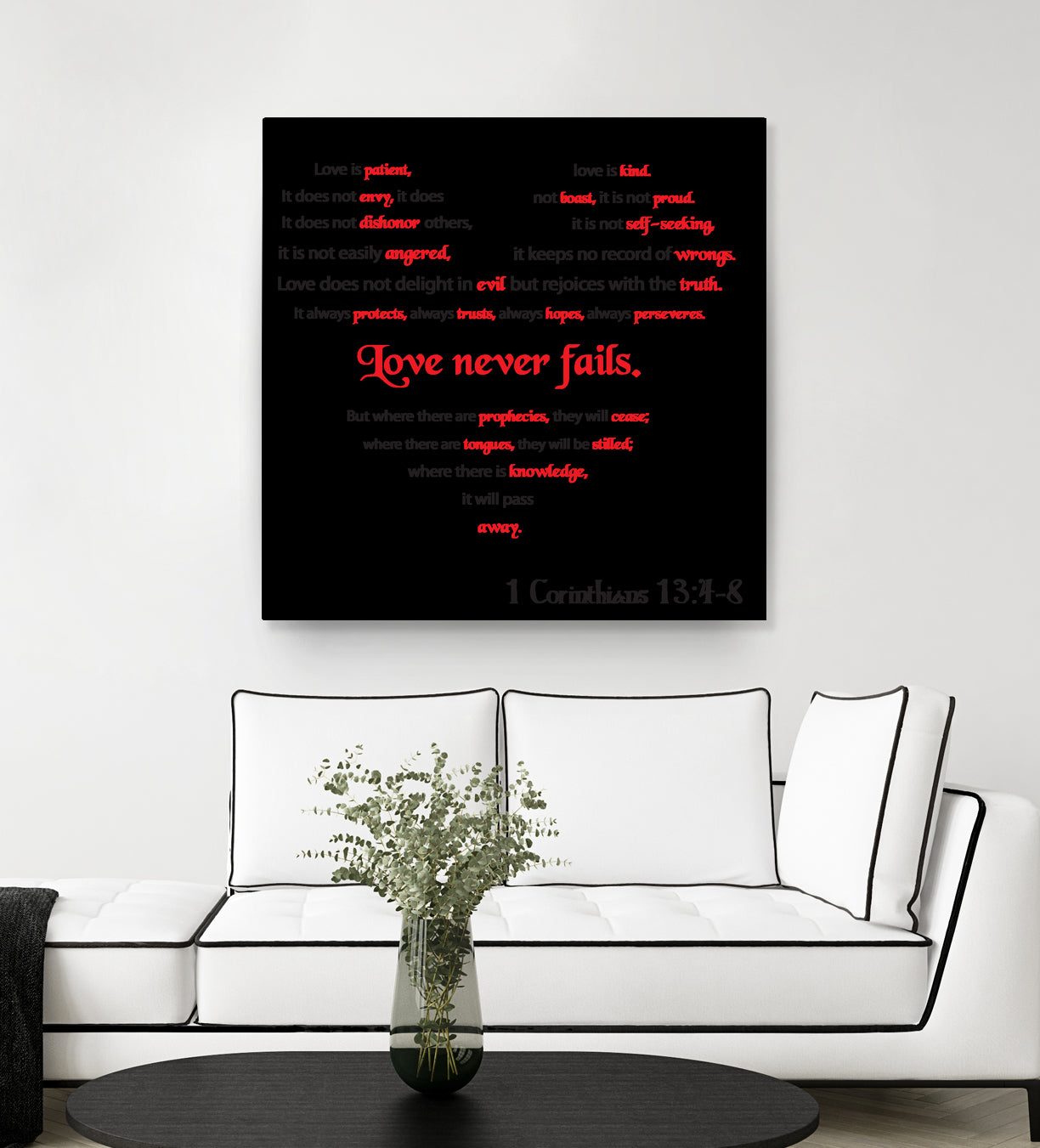 Love Never Fails by Colleen Cary on GIANT ART - white typography