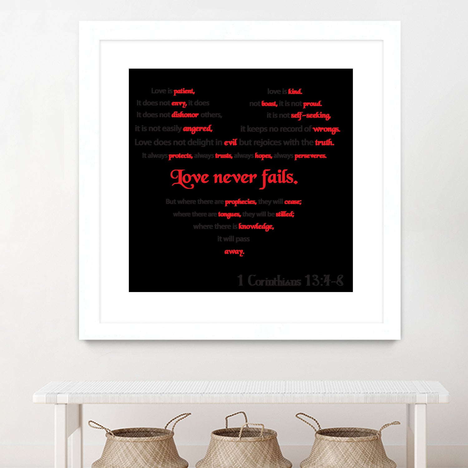 Love Never Fails by Colleen Cary on GIANT ART - white typography