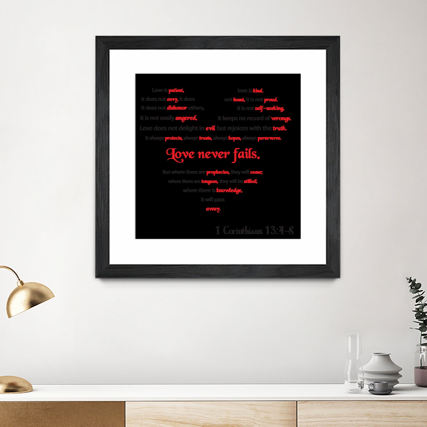 Love Never Fails by Colleen Cary on GIANT ART - white typography