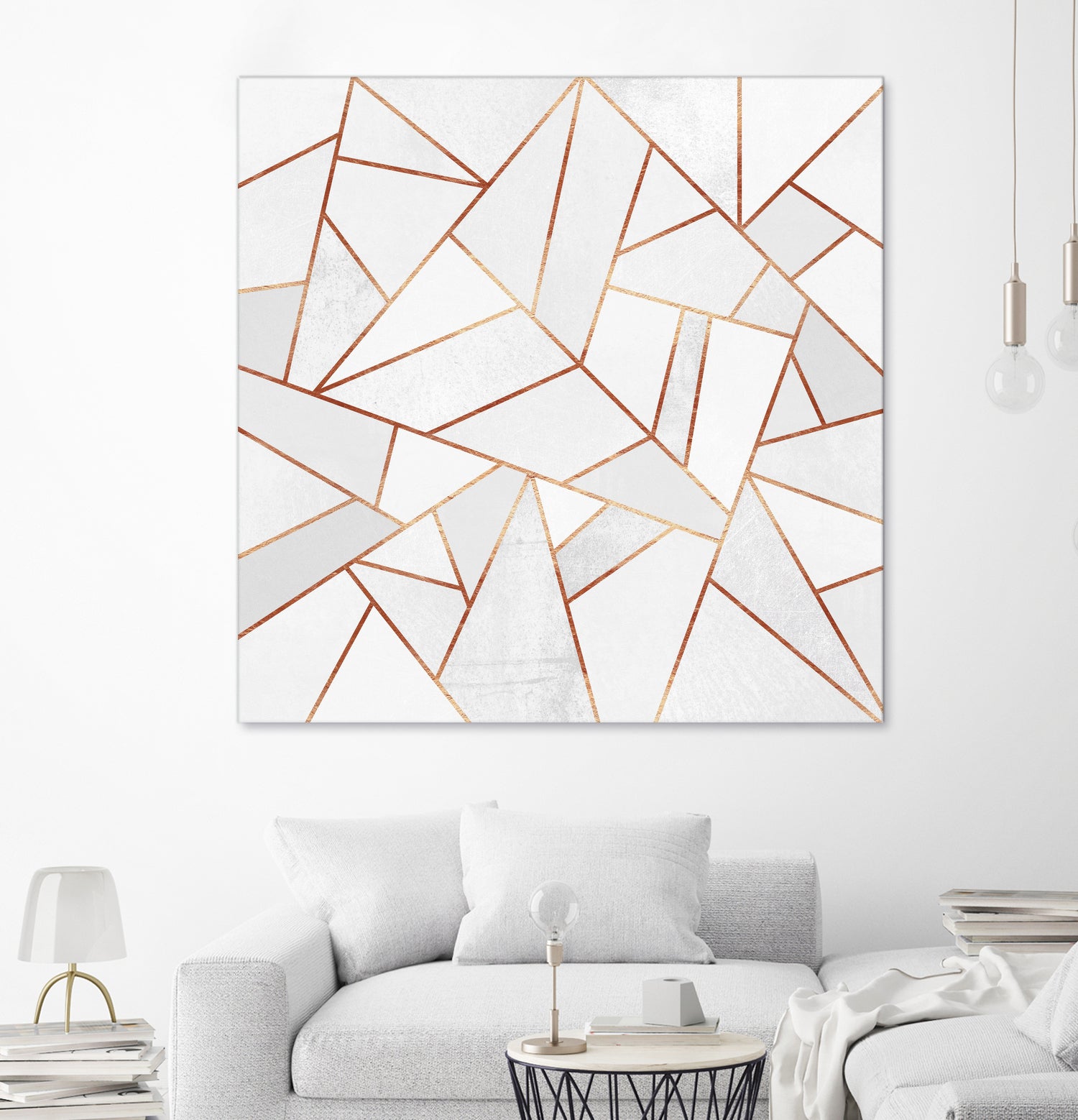 White Stone and Copper Lines by Elisabeth Fredriksson on GIANT ART - white digital painting