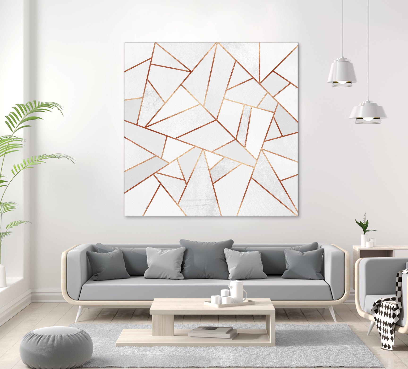 White Stone and Copper Lines by Elisabeth Fredriksson on GIANT ART - white digital painting