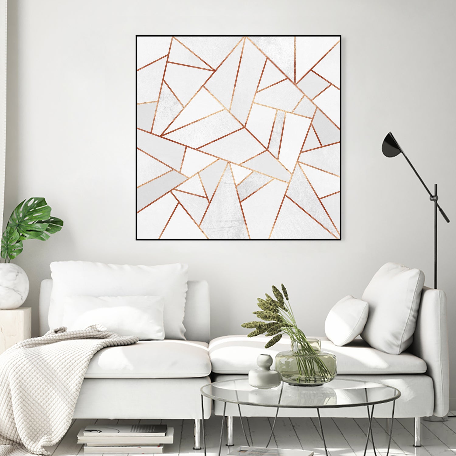 White Stone and Copper Lines by Elisabeth Fredriksson on GIANT ART - white digital painting