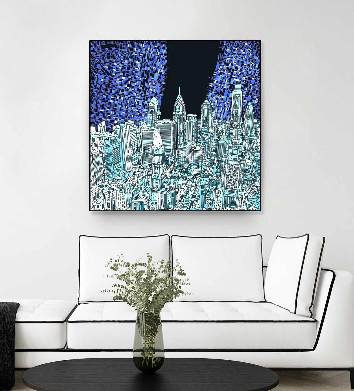 philadelphia cityscape abstract by Bekim Mehovic on GIANT ART - blue digital painting