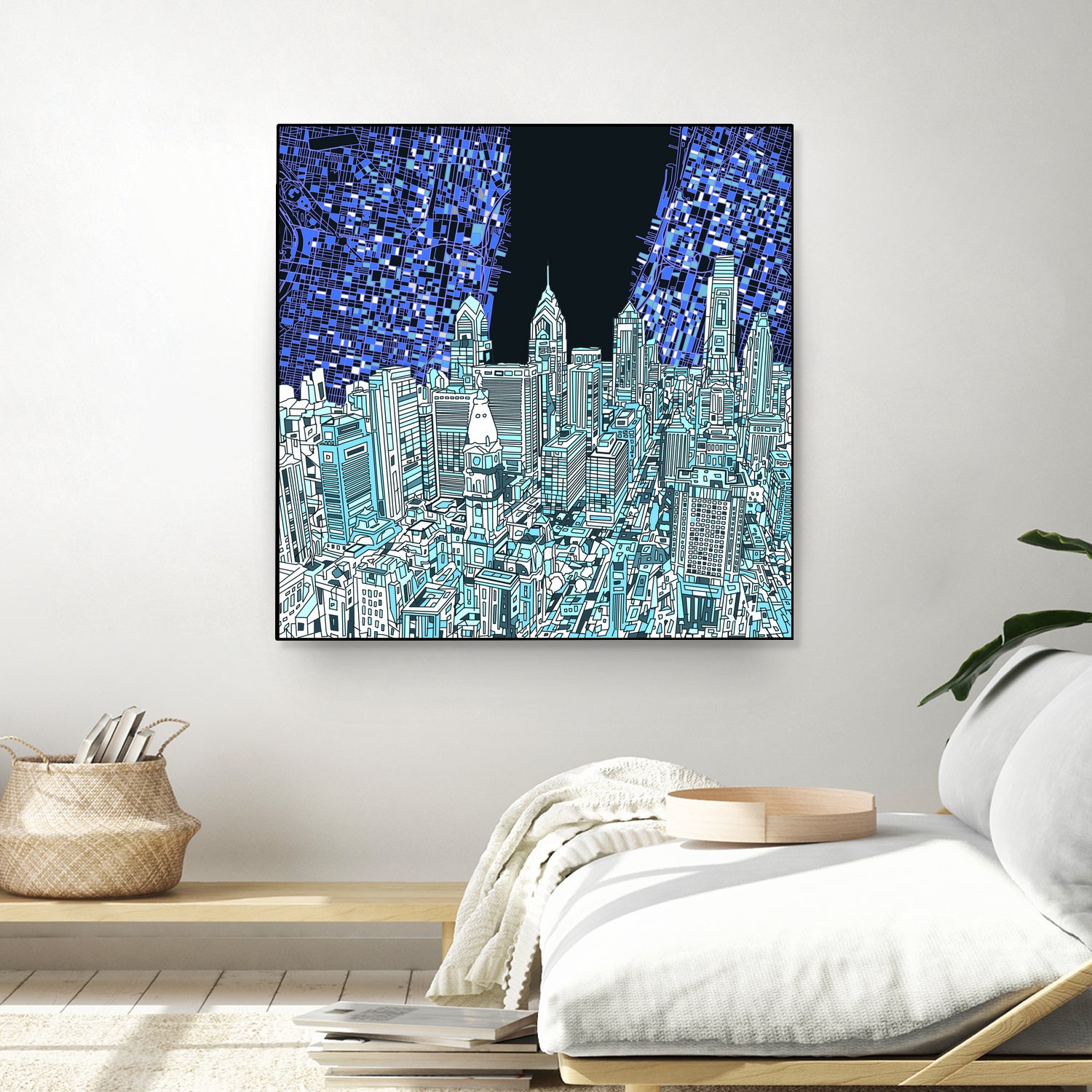 philadelphia cityscape abstract by Bekim Mehovic on GIANT ART - blue digital painting