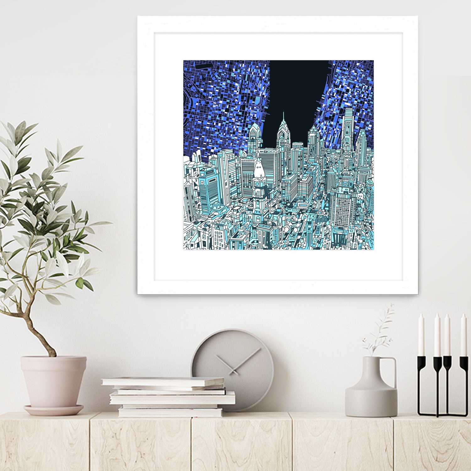 philadelphia cityscape abstract by Bekim Mehovic on GIANT ART - blue digital painting