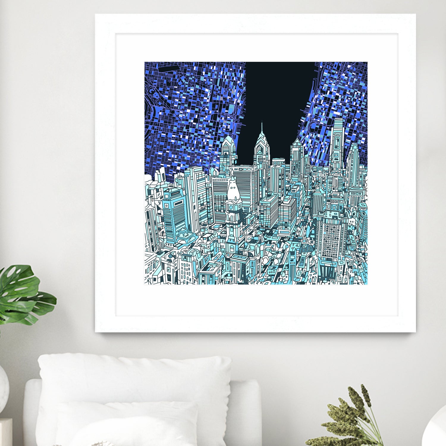 philadelphia cityscape abstract by Bekim Mehovic on GIANT ART - blue digital painting