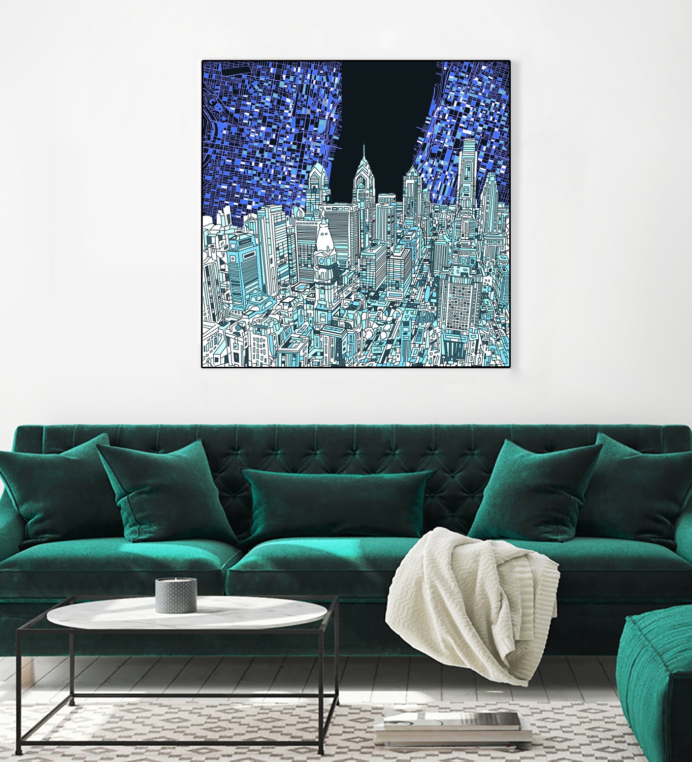 philadelphia cityscape abstract by Bekim Mehovic on GIANT ART - blue digital painting