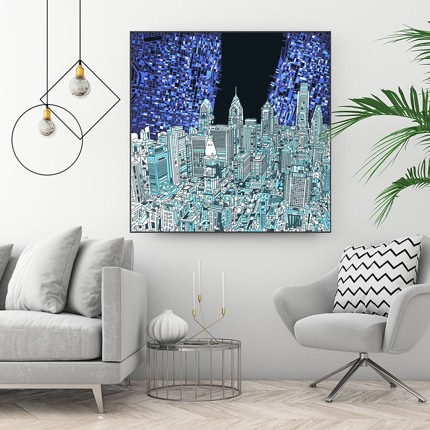 philadelphia cityscape abstract by Bekim Mehovic on GIANT ART - blue digital painting