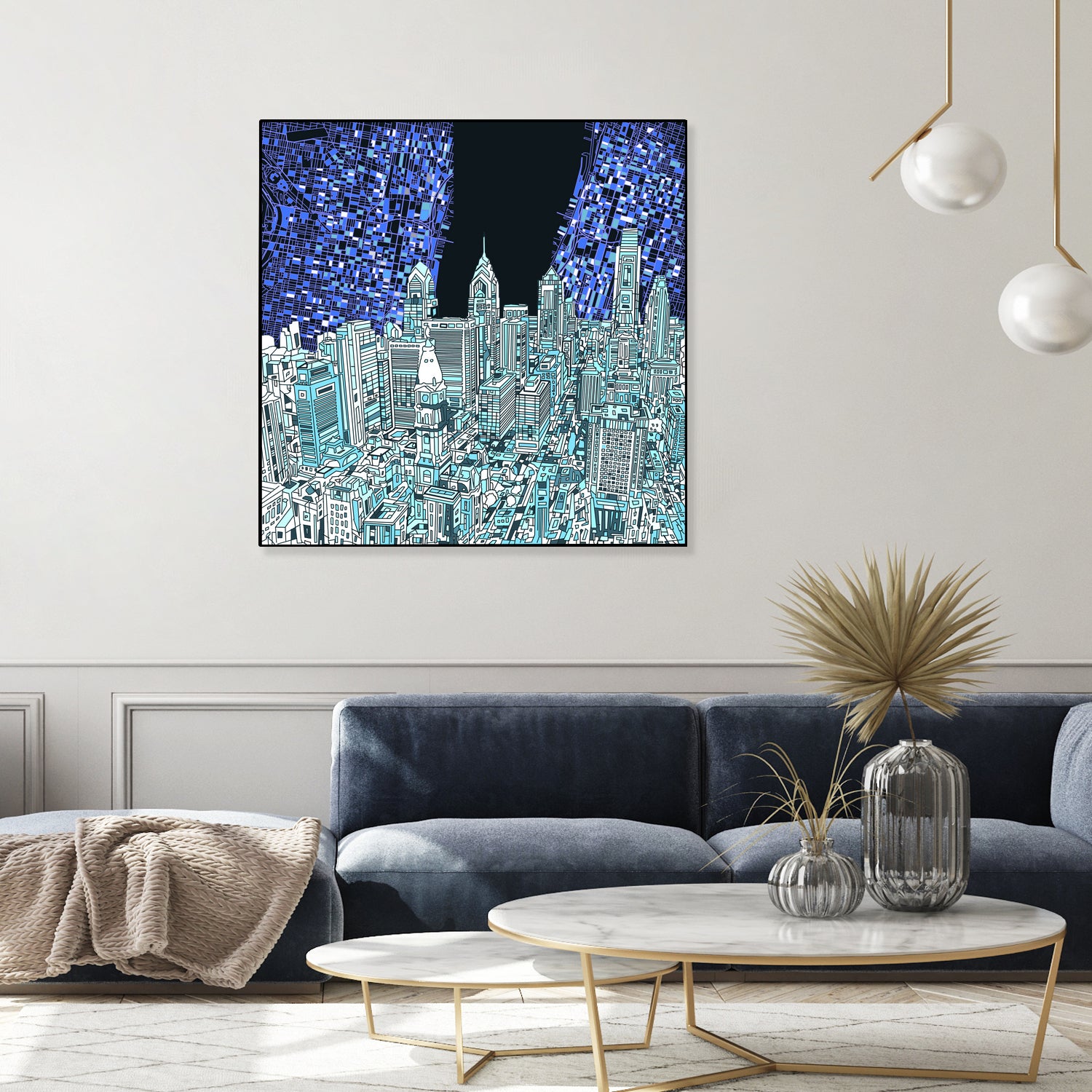 philadelphia cityscape abstract by Bekim Mehovic on GIANT ART - blue digital painting