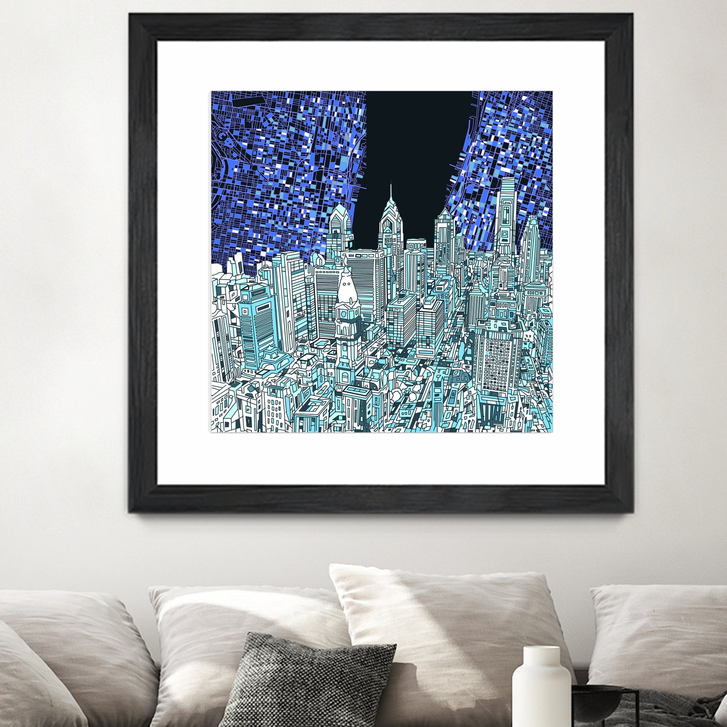 philadelphia cityscape abstract by Bekim Mehovic on GIANT ART - blue digital painting