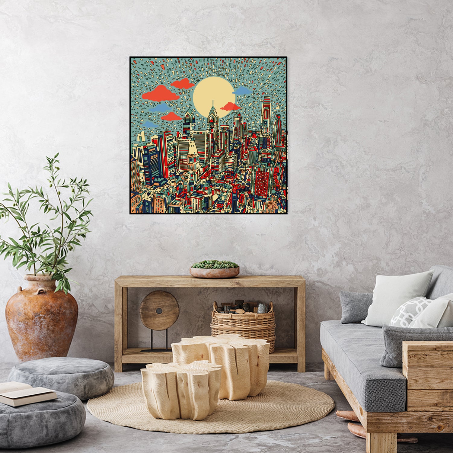 philadelphia cityscape abstract 3 by Bekim Mehovic on GIANT ART - blue digital painting