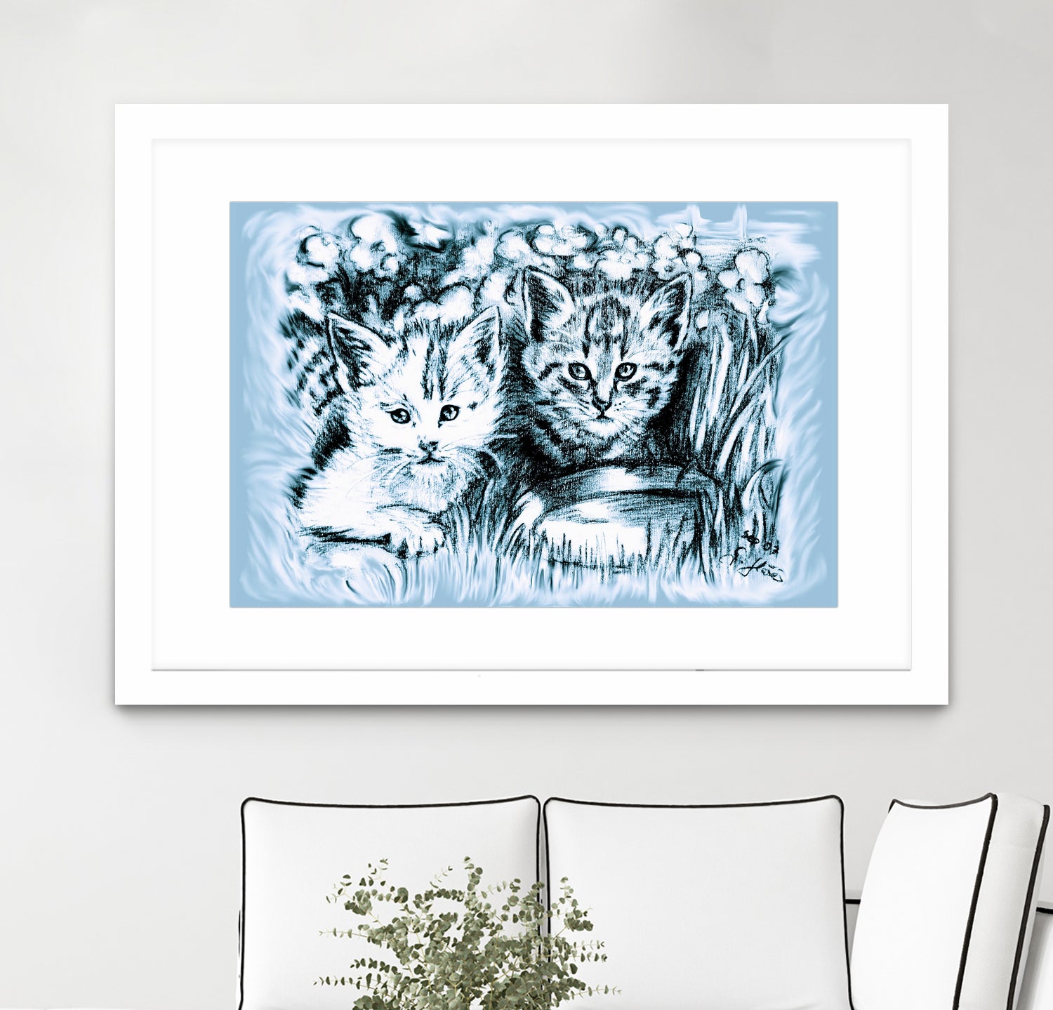 Blue Baby Cats by Gitta Gläser on GIANT ART - blue digital drawing