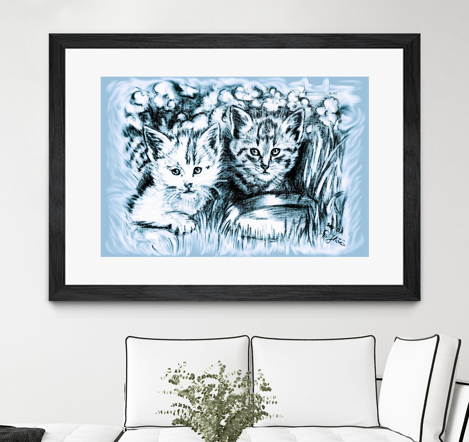 Blue Baby Cats by Gitta Gläser on GIANT ART - blue digital drawing