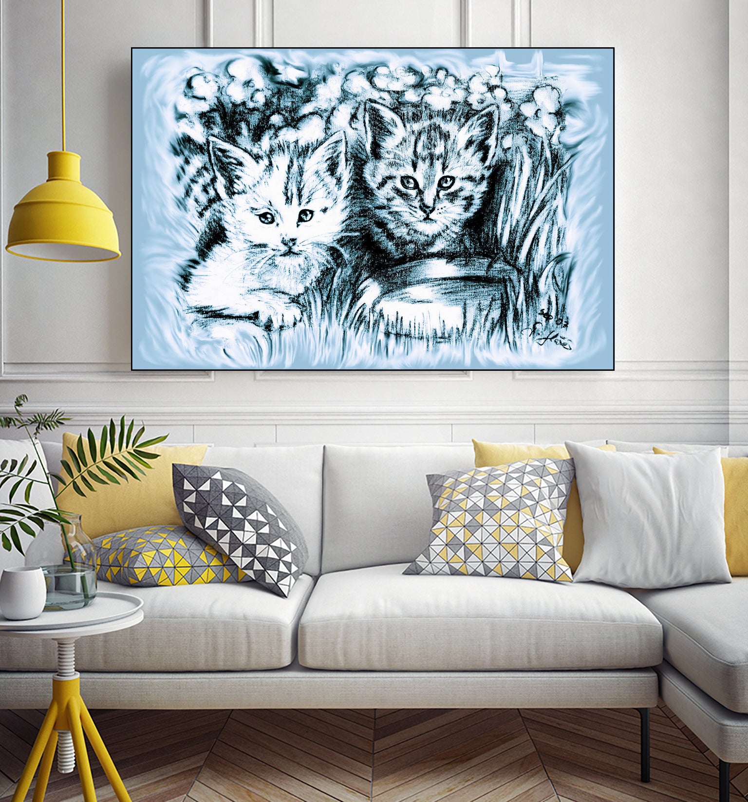 Blue Baby Cats by Gitta Gläser on GIANT ART - blue digital drawing