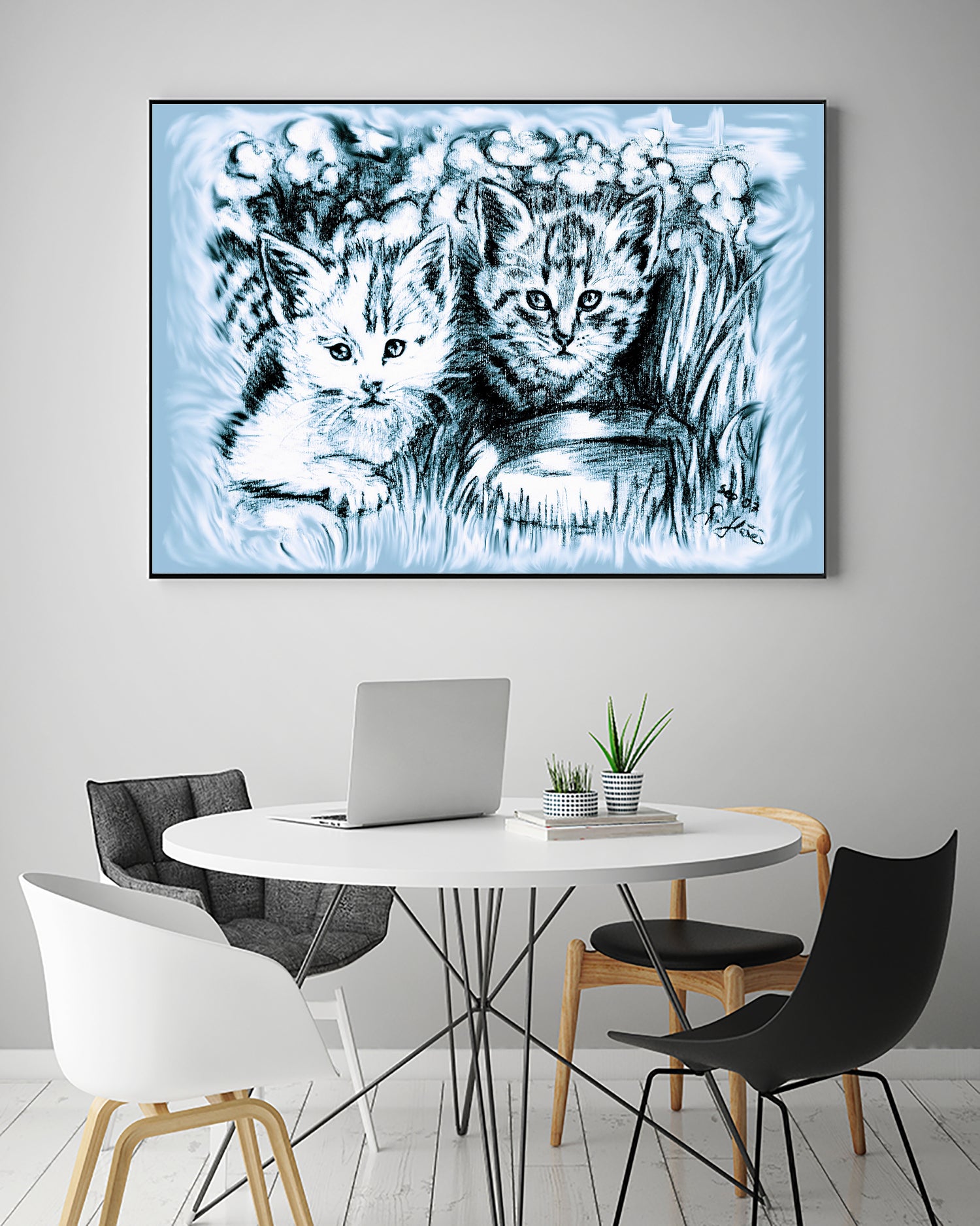 Blue Baby Cats by Gitta Gläser on GIANT ART - blue digital drawing