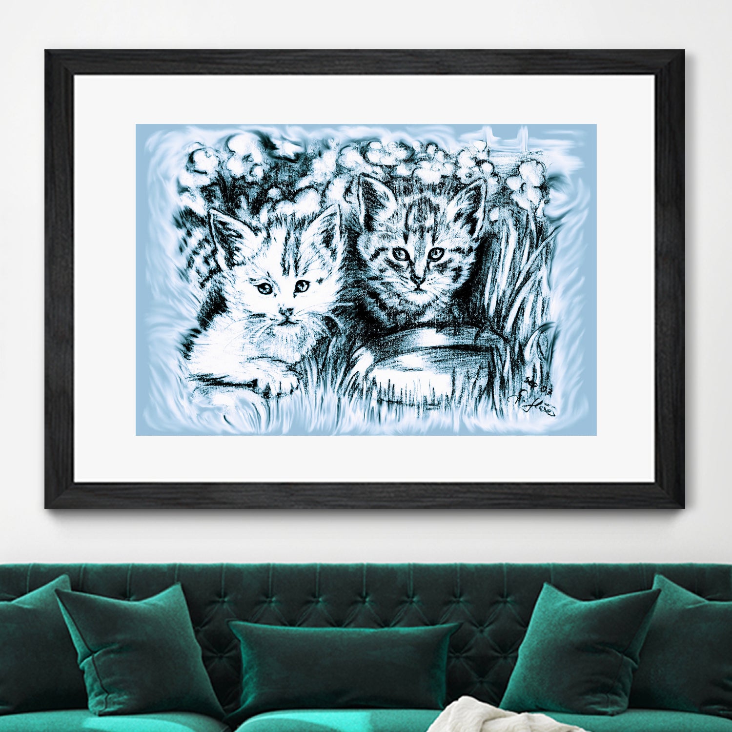 Blue Baby Cats by Gitta Gläser on GIANT ART - blue digital drawing