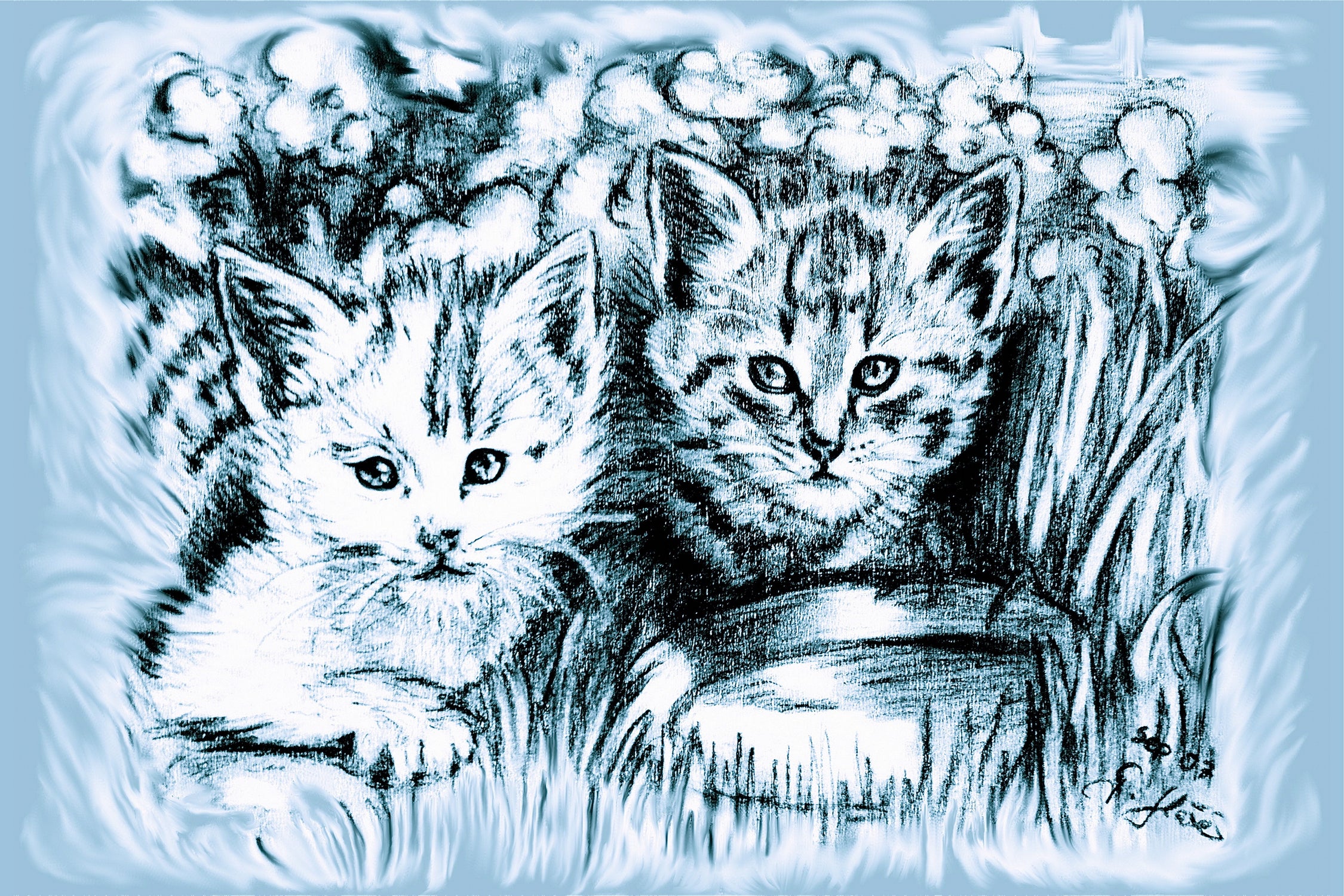 Blue Baby Cats by Gitta Gläser on GIANT ART - blue digital drawing