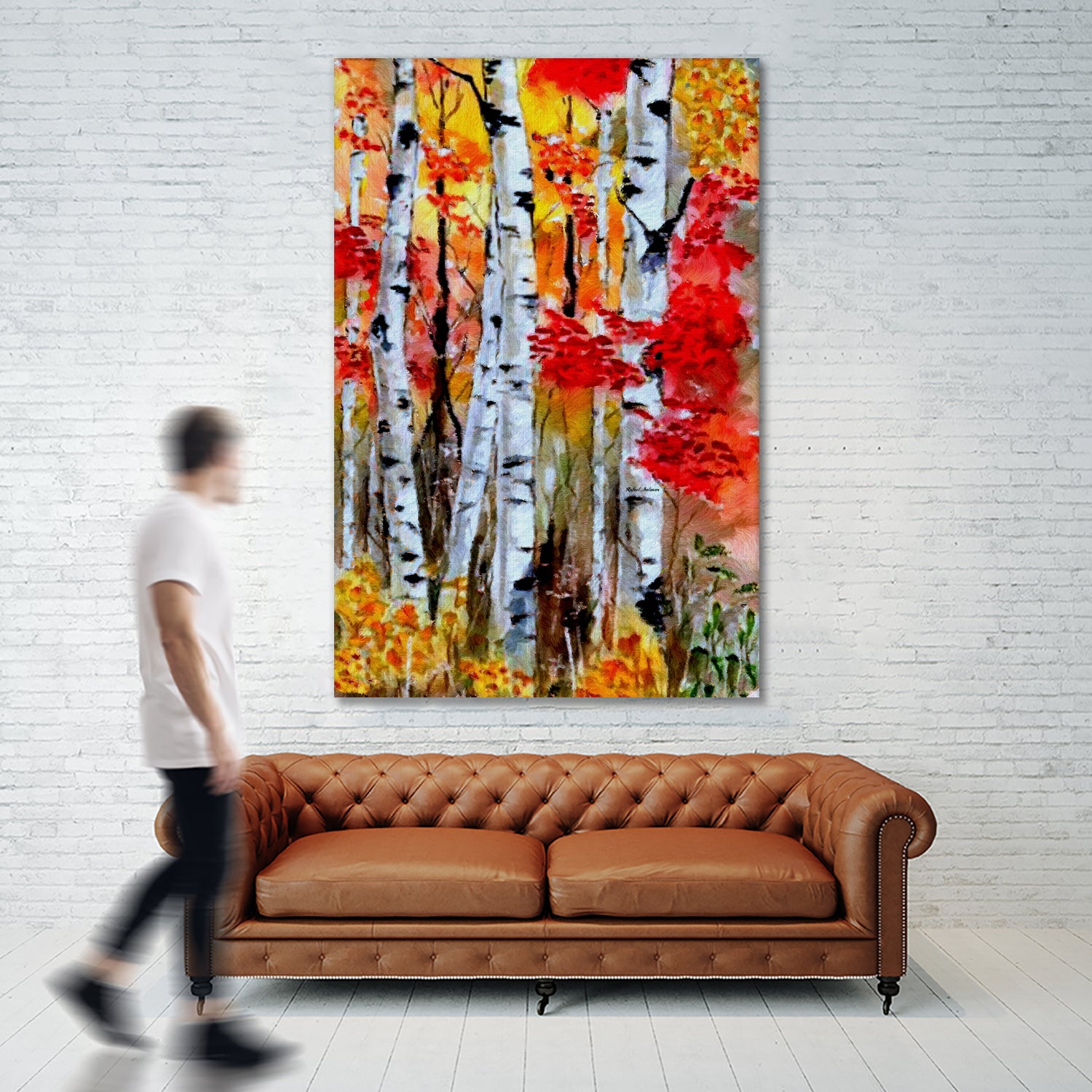 Birch Trees in Fall by Rafael Salazar on GIANT ART - red digital painting