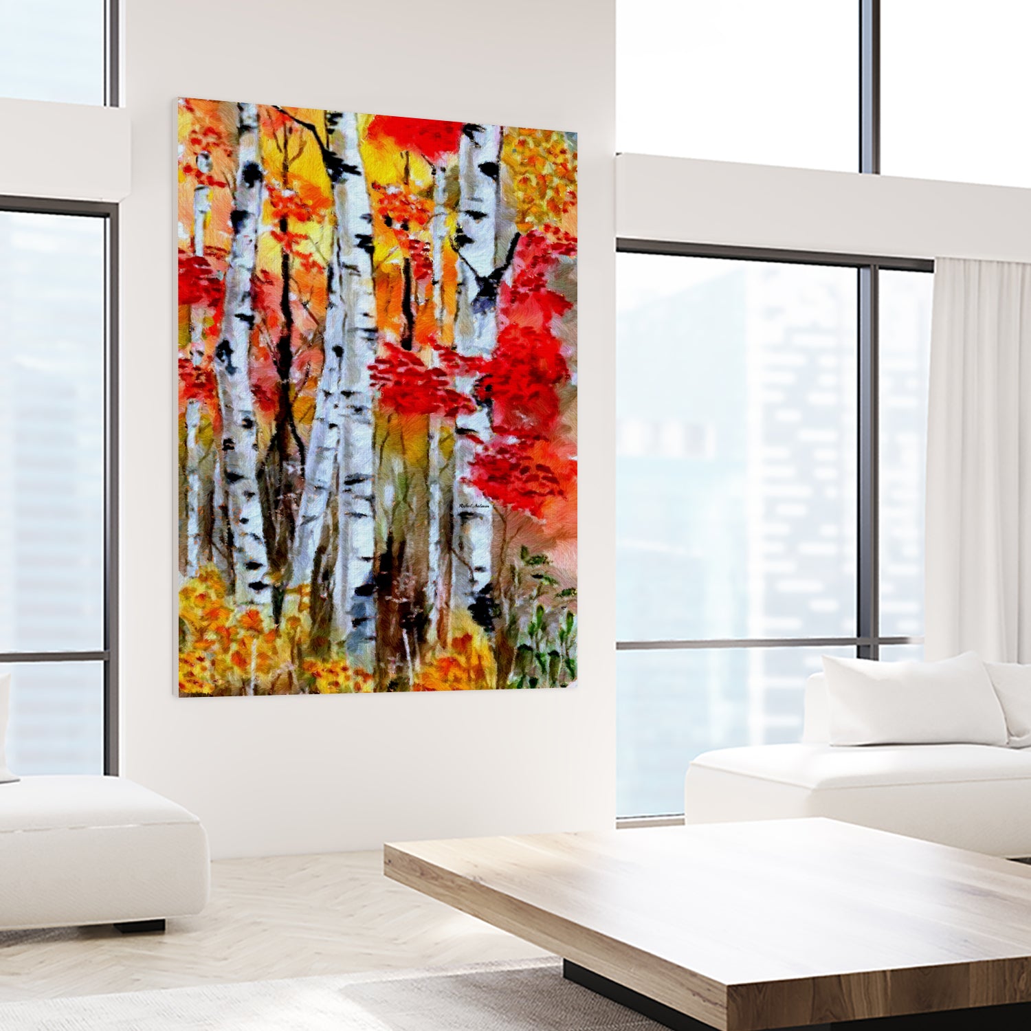 Birch Trees in Fall by Rafael Salazar on GIANT ART - red digital painting