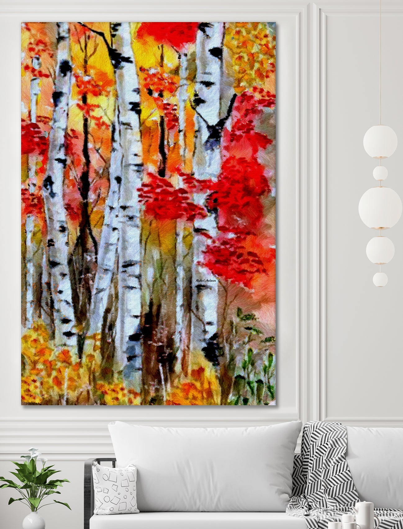 Birch Trees in Fall by Rafael Salazar on GIANT ART - red digital painting