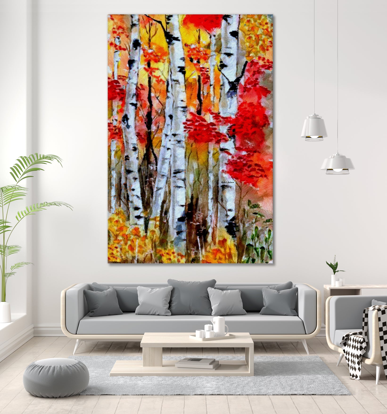 Birch Trees in Fall by Rafael Salazar on GIANT ART - red digital painting