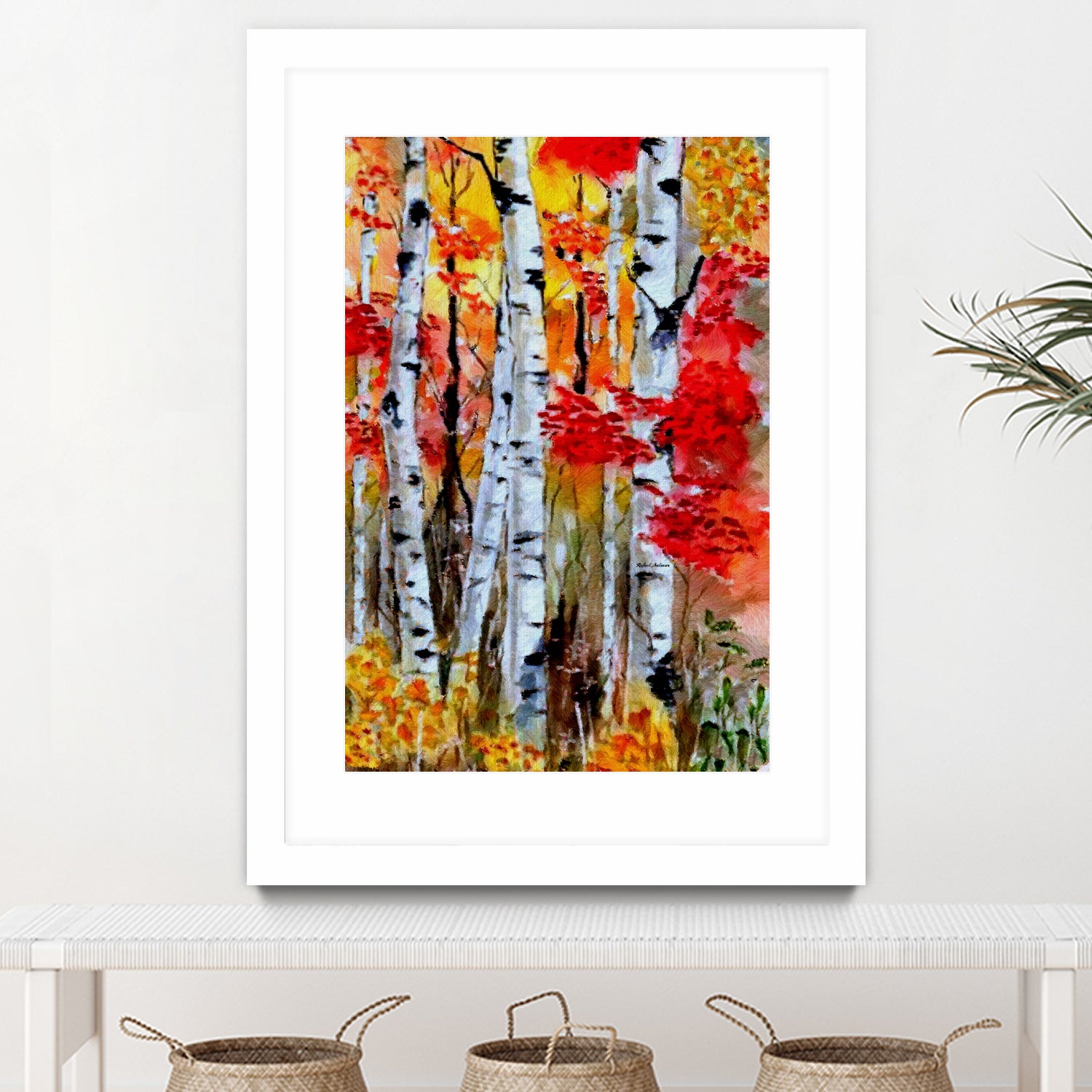 Birch Trees in Fall by Rafael Salazar on GIANT ART - red digital painting