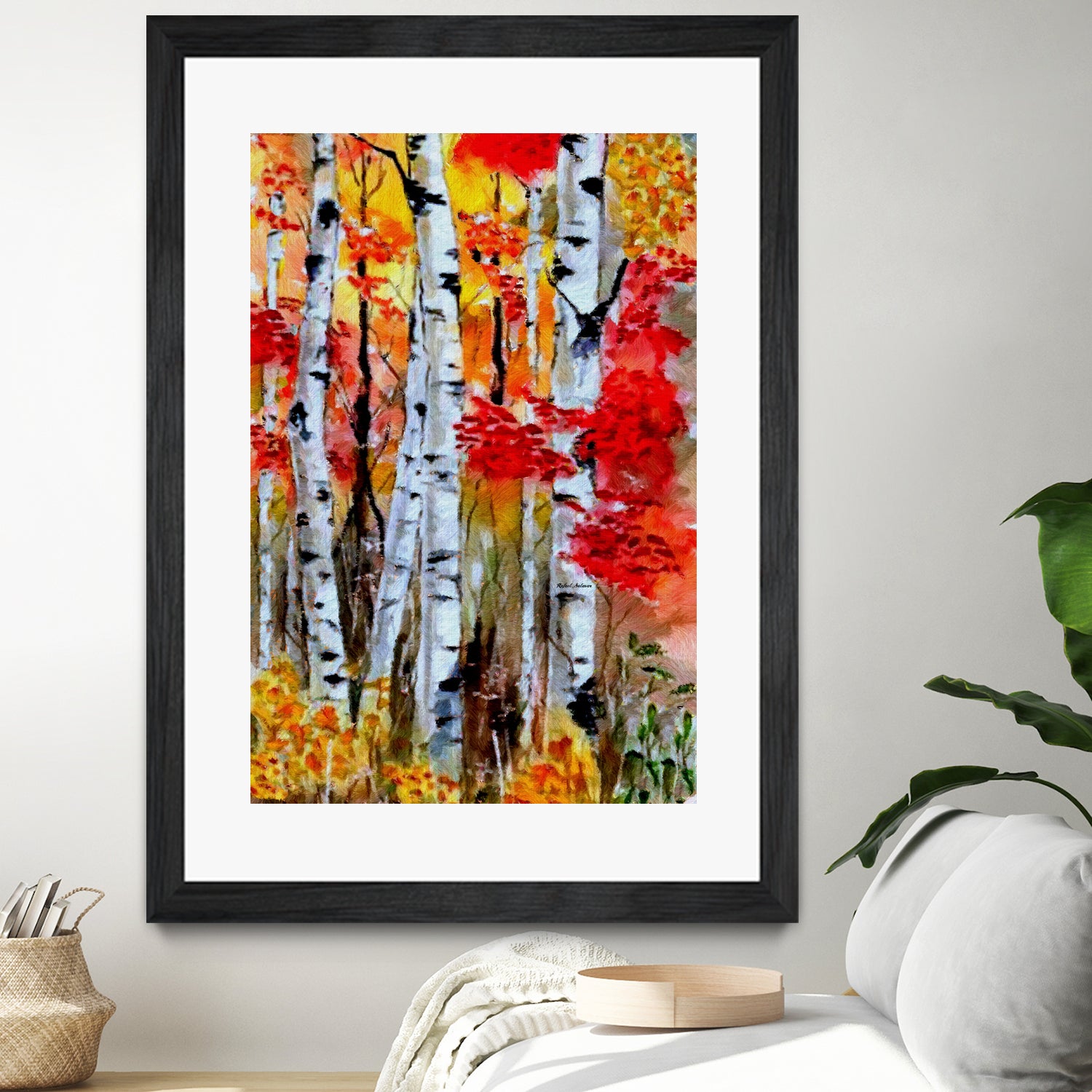 Birch Trees in Fall by Rafael Salazar on GIANT ART - red digital painting