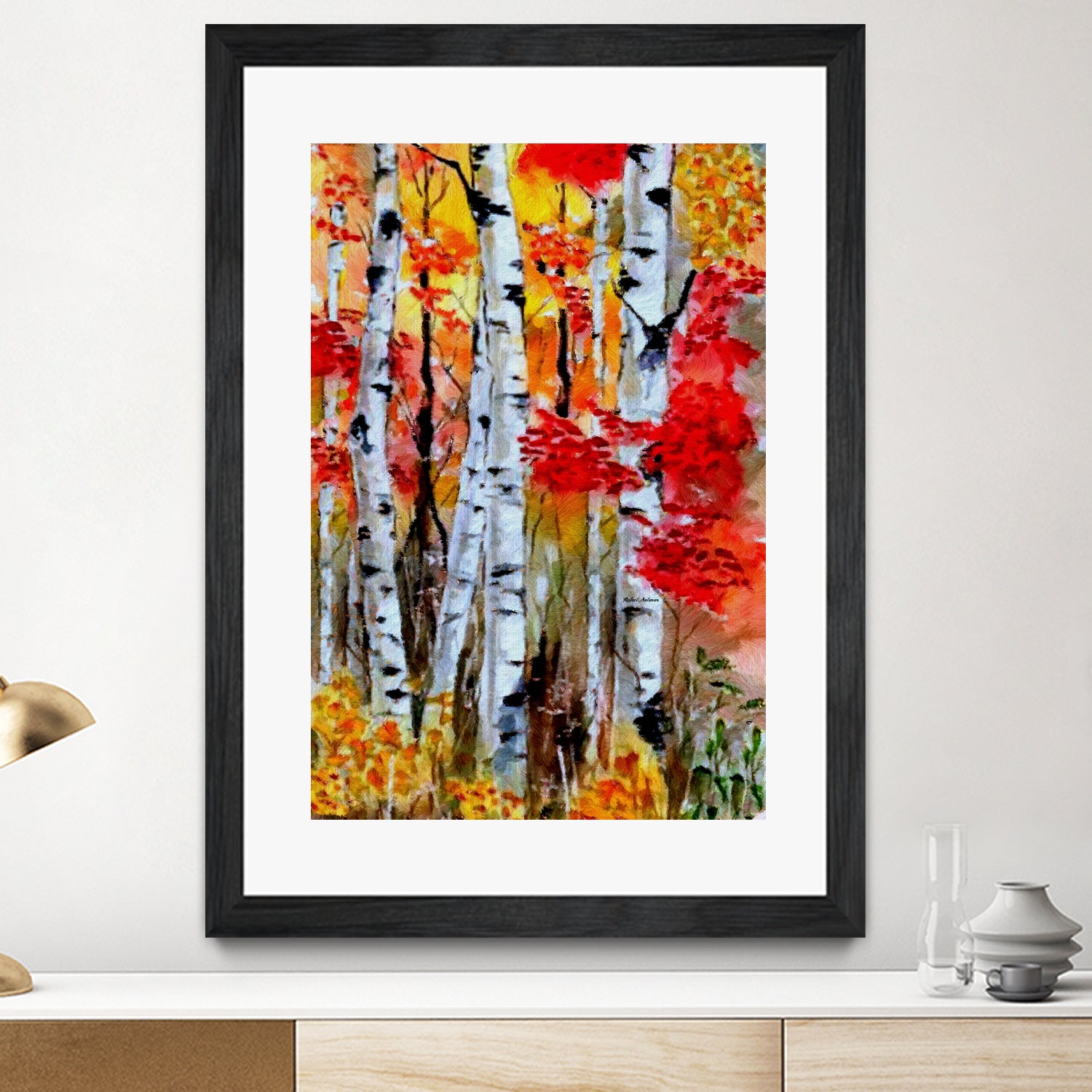 Birch Trees in Fall by Rafael Salazar on GIANT ART - red digital painting