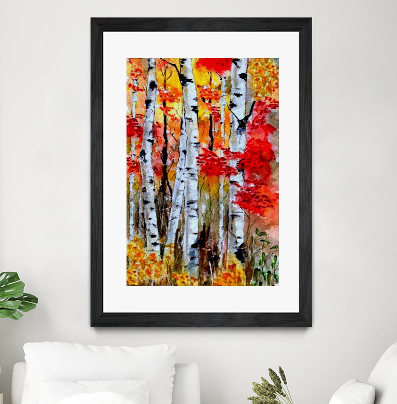 Birch Trees in Fall by Rafael Salazar on GIANT ART - red digital painting