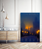 Prague, Czech Republic, vintage travel poster by ALMA Studio on GIANT ART - blue photo manipulation