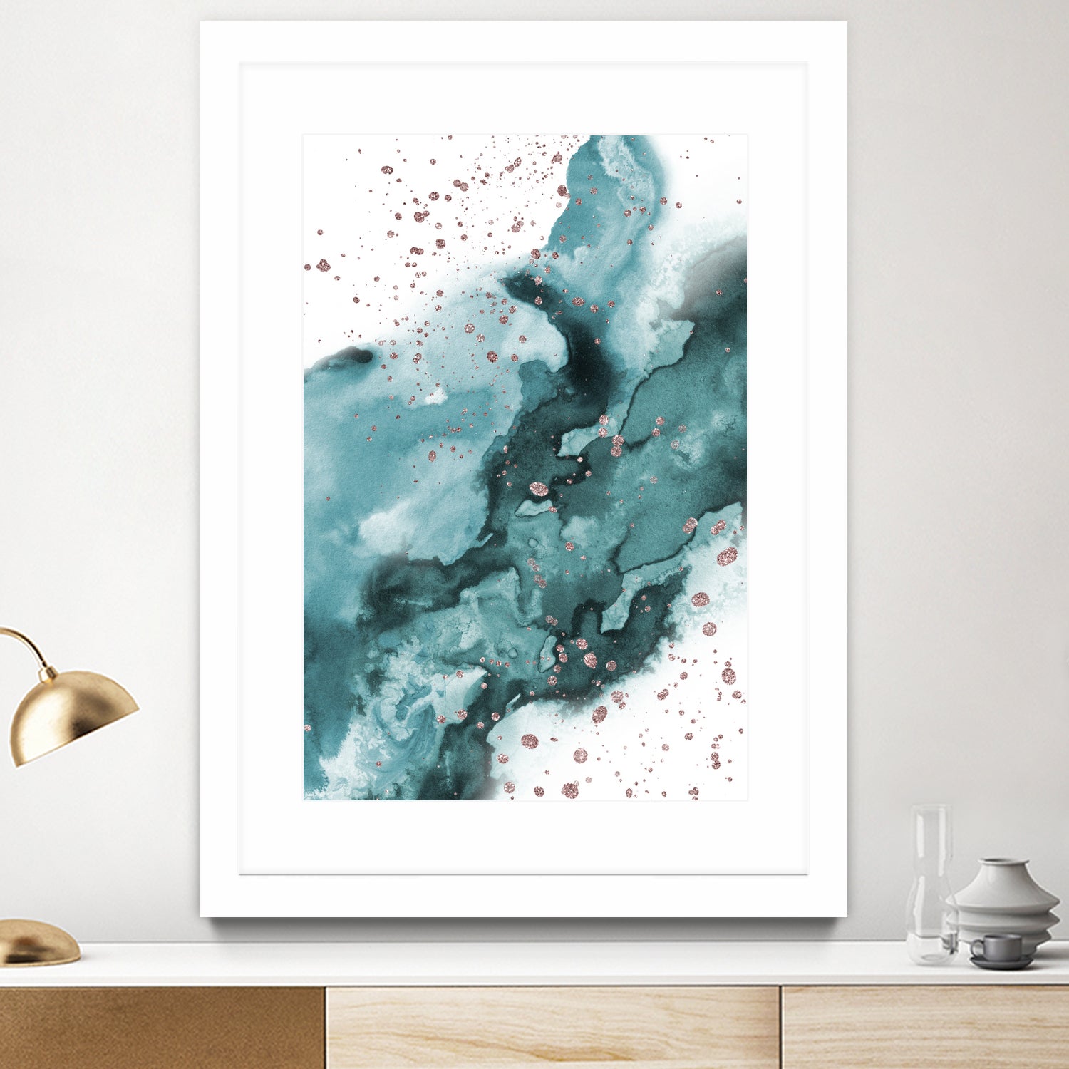 Watercolor meets Glitter - Turquoise Rose Gold - No 1 by Anastasia Sawall on GIANT ART - blue digital painting