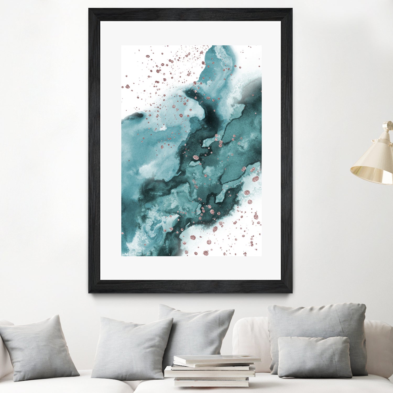 Watercolor meets Glitter - Turquoise Rose Gold - No 1 by Anastasia Sawall on GIANT ART - blue digital painting