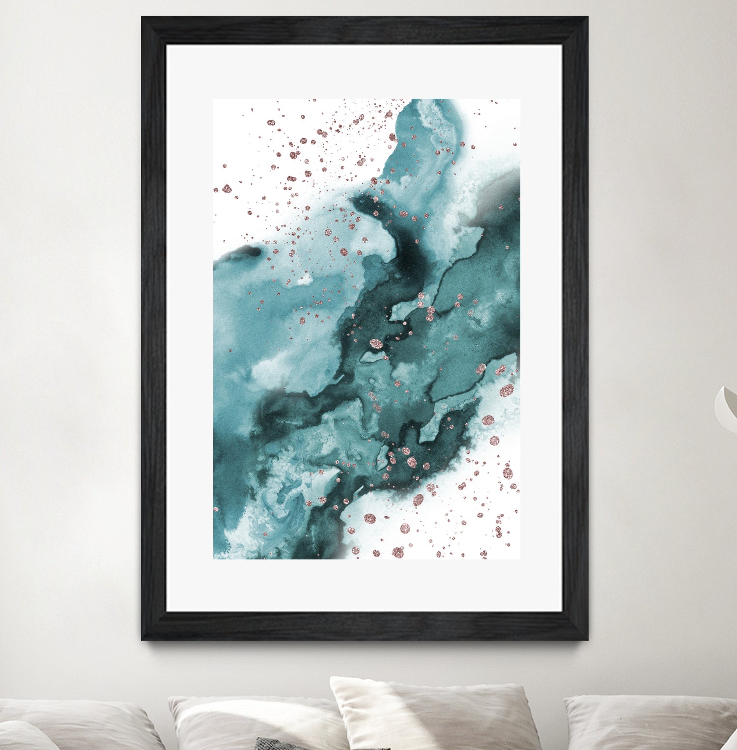 Watercolor meets Glitter - Turquoise Rose Gold - No 1 by Anastasia Sawall on GIANT ART - blue digital painting