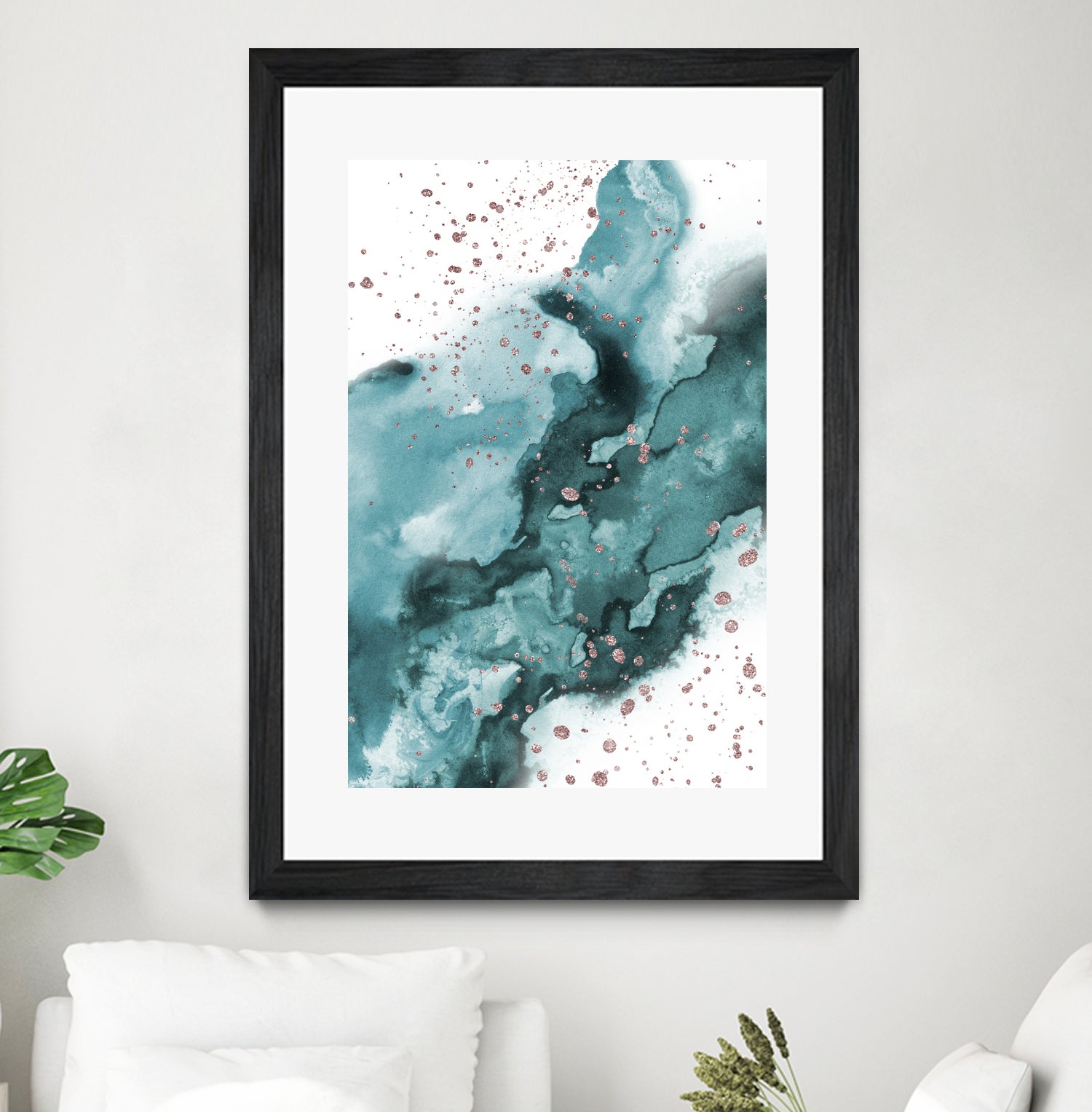 Watercolor meets Glitter - Turquoise Rose Gold - No 1 by Anastasia Sawall on GIANT ART - blue digital painting