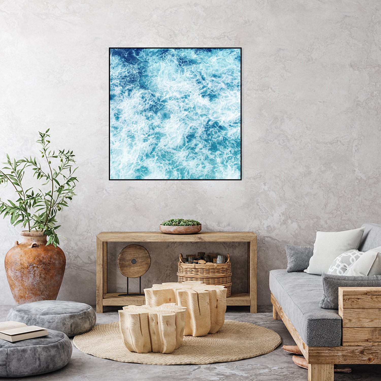 Sea ocean waves blue white by Julia Zayceva on GIANT ART - blue mixed media