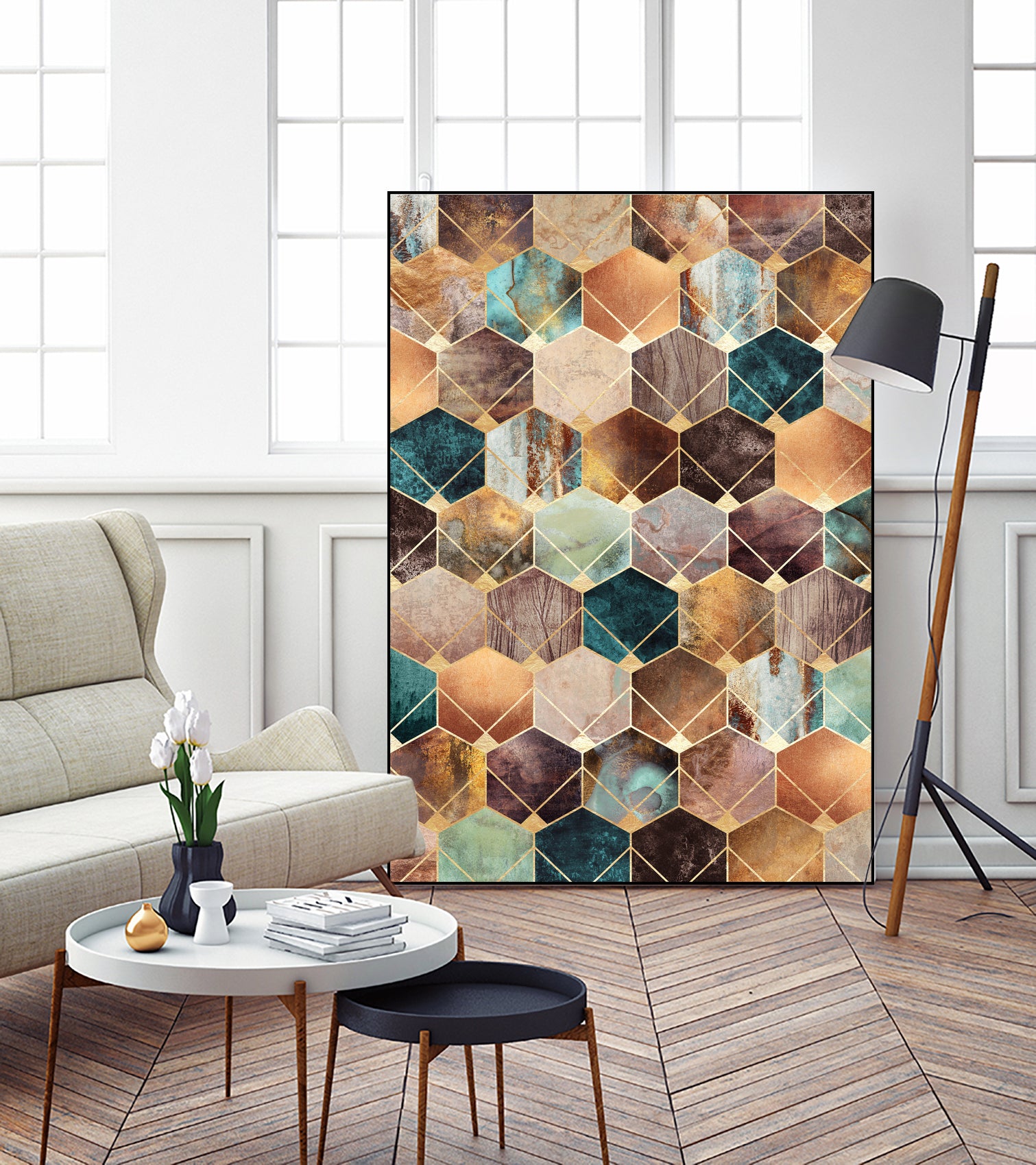 Natural Hexagons And Diamonds by Elisabeth Fredriksson on GIANT ART - brown digital drawing