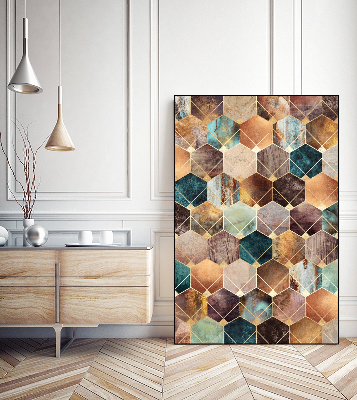 Natural Hexagons And Diamonds by Elisabeth Fredriksson on GIANT ART - brown digital drawing