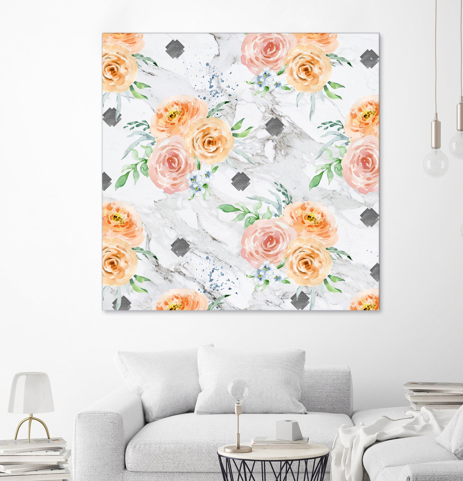 Beautiful pale flowers patter on marble by Neli Dimitrova on GIANT ART - white photo manipulation