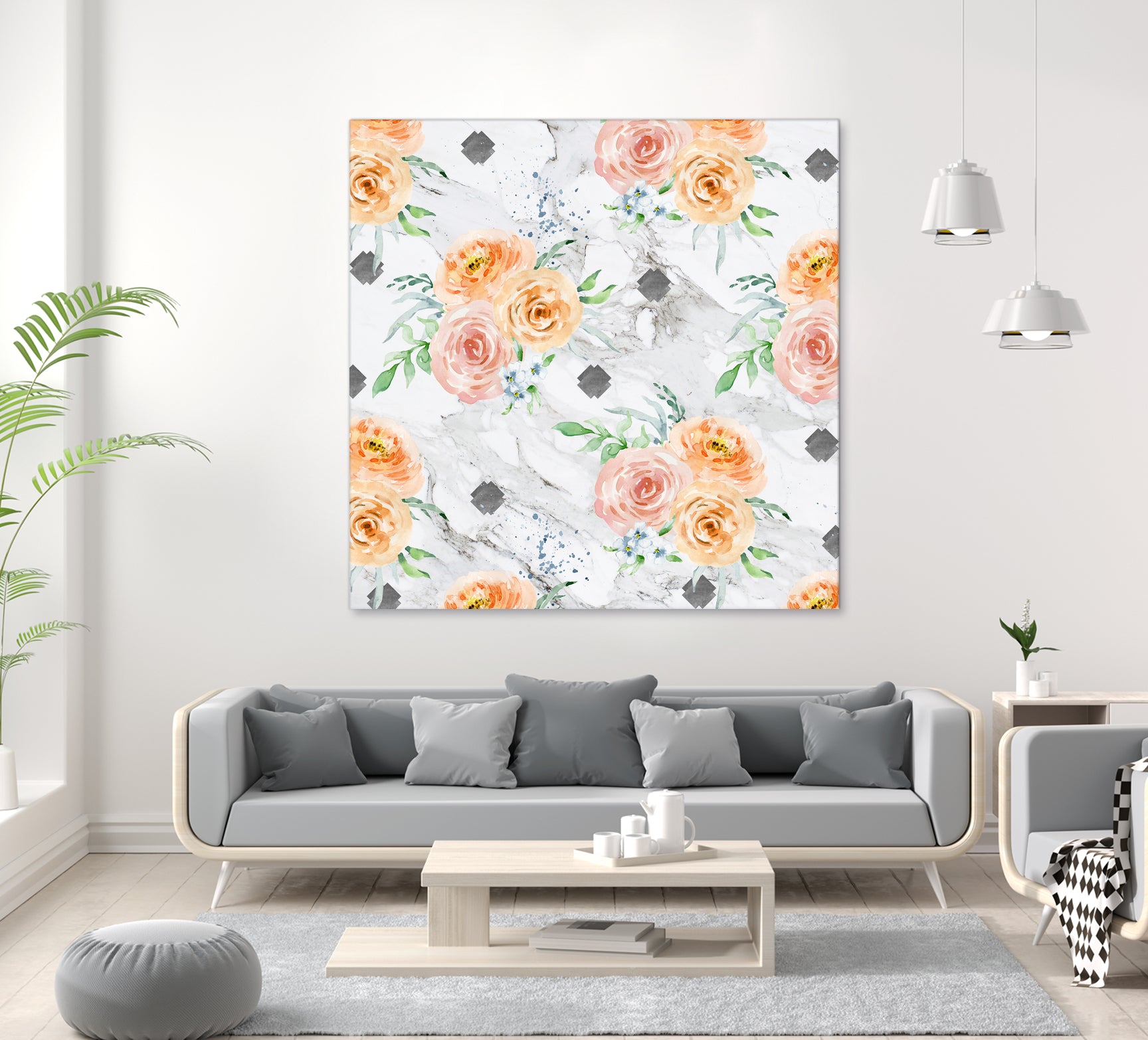 Beautiful pale flowers patter on marble by Neli Dimitrova on GIANT ART - white photo manipulation