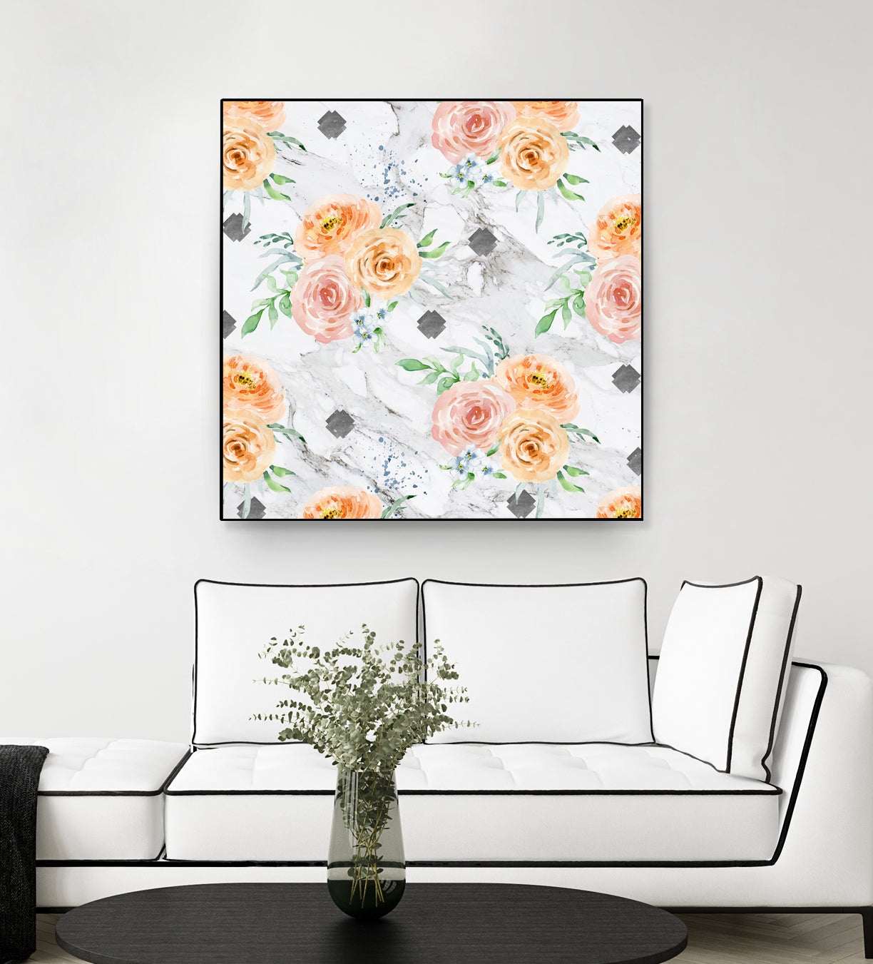 Beautiful pale flowers patter on marble by Neli Dimitrova on GIANT ART - white photo manipulation