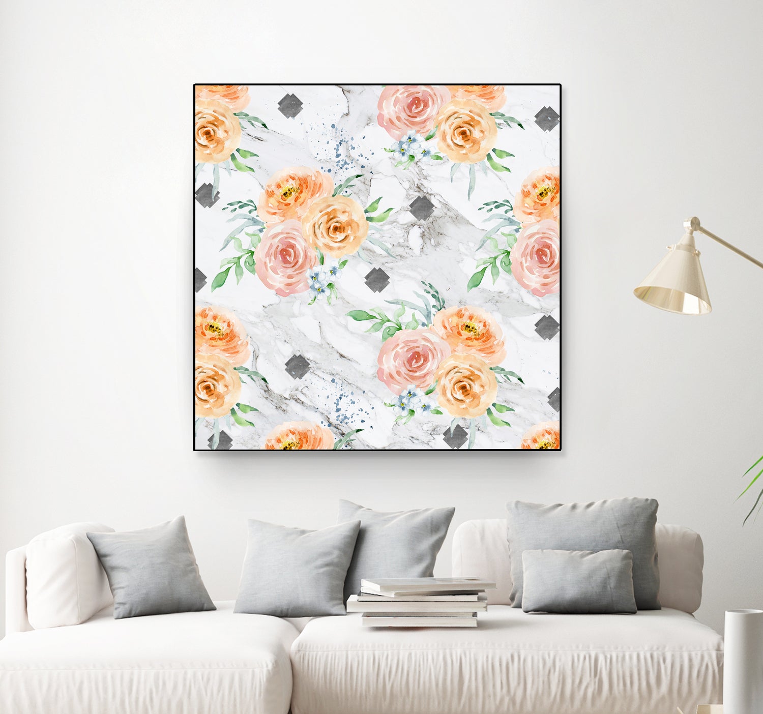 Beautiful pale flowers patter on marble by Neli Dimitrova on GIANT ART - white photo manipulation