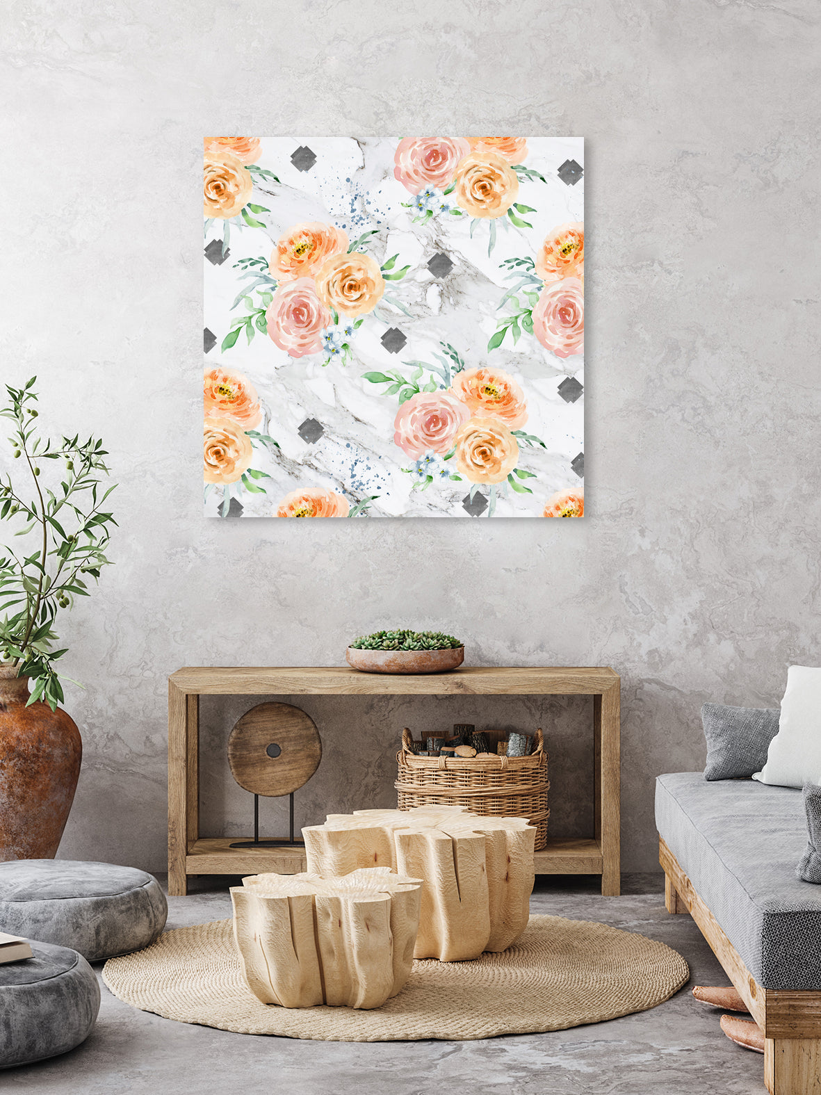 Beautiful pale flowers patter on marble by Neli Dimitrova on GIANT ART - white photo manipulation