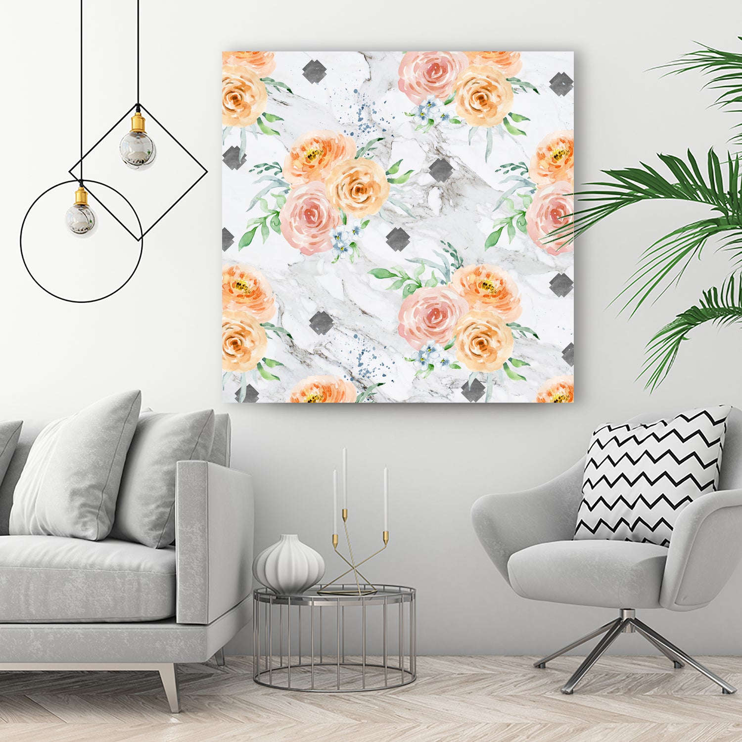 Beautiful pale flowers patter on marble by Neli Dimitrova on GIANT ART - white photo manipulation